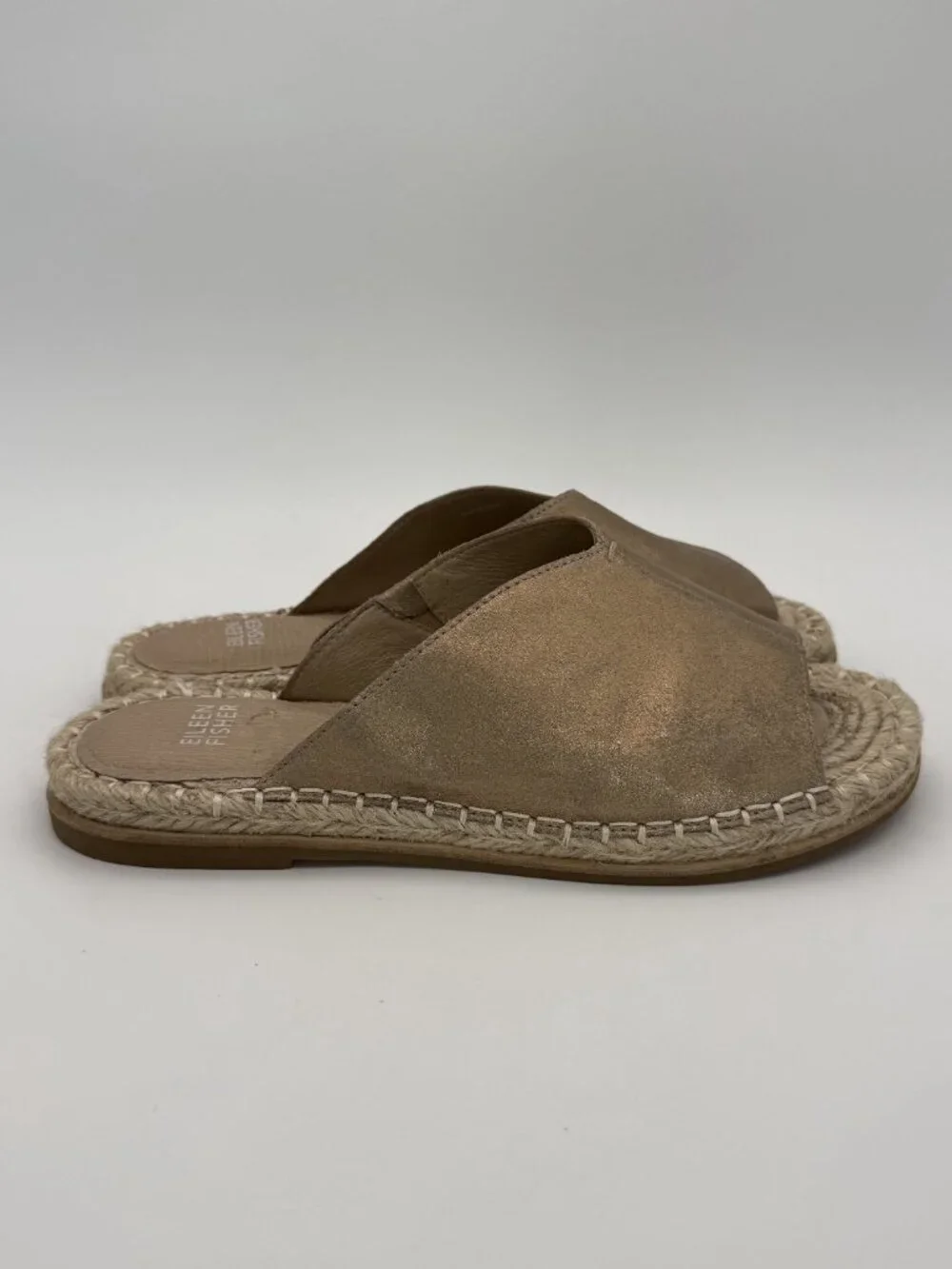 Eileen Fisher Kai Metallic Bronze Leather Espadrille Slide Sandals Size 8.5
